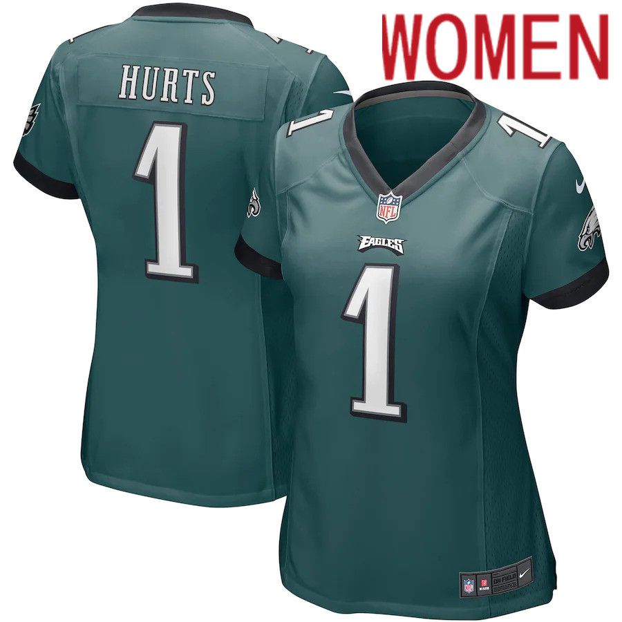 Women Philadelphia Eagles #1 Jalen Hurts Nike Midnight Green Team Game NFL Jersey